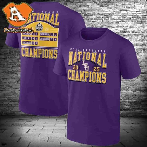 LSU Tigers 2025 NCAA Baseball Men’s College World Series Champions Schedule Two Sided Classic T-Shirt
