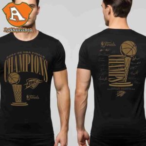 Oklahoma City Thunder 2025 NBA Finals Champions Double Dribble Roster Trophy Two Sided Classic T-Shirt